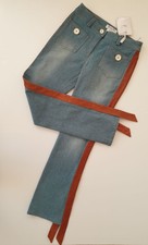 3439 Christian Dior Vintage Blue Jeans with Leather Stripes on the sides, Size S