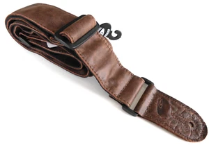 2" Wide Brown Genuine Leather W/Webbed Back Classic Style Guitar Strap - UK Made - Picture 1 of 5
