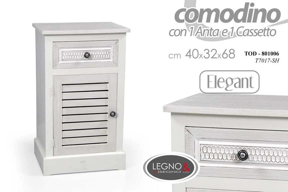 MOBILE COMODINO COMO' CON CASSETTO E ANTA IN LEGNO SHABBY 40*32*68 CM TOD-801006 - Immagine 1 di 1
