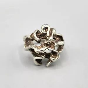 Vintage Brutalist Open Work Dome Sterling Silver Ring Sz 5.5 6.3g - Picture 1 of 11
