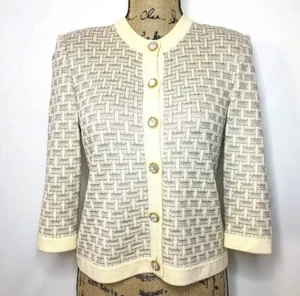 2 cárdigan marrón crema de la colección St. John suéter tejido con botones - Imagen 1 de 12