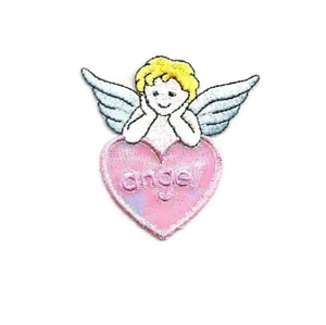 Angel - Pink Heart - Name - Embroidered Iron On Applique Patch - Picture 1 of 1