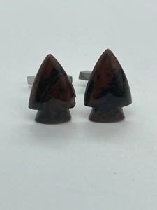 Cufflinks 1 Pair of Shirt Suit Cuff Links VINTAGE RETRO Agate Arrowheads - Picture 1 of 3