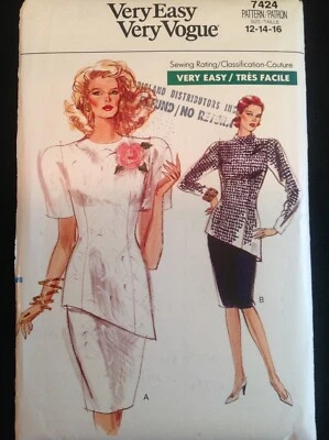 Pattern Vogue 7424, misses’ top and skirt, retro 80s, bias cut sz 12-16 - Image 1 of 3