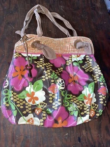 Fossil Key-Per Coated Canvas Hobo Tote Floral Pattern Large Shoulder Bag,Key - Picture 1 of 5