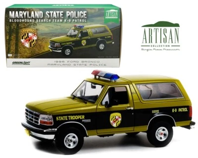 1/18 Greenlight 1996 Ford Bronco Maryland State Trooper Police K-9 Patrol 19113 - Image 1 of 3