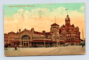 WINNIPEG CANADA OLD 1912 VIEW OF THE MARKET AND CITY HALL POSTCARD (H-28) - Picture 1 of 2