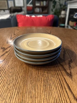 Pfaltzgraff Folk Art Saucers 6.25” Tan Blue Vintage Set Of 4 - Image 1 of 4