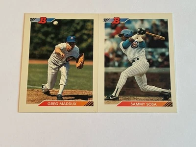 1992 БОУМЕН ЛОТ GREG MADDUX # 148 СЭММИ СОСА #116 ЧИКАГО ДЕТЕНЫШИ - Изображение 1 из 2