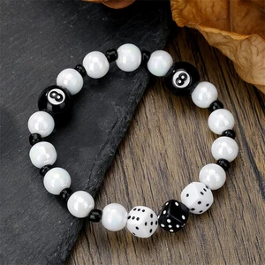 Billiard Black Eight Dice Beaded Bracelet - Picture 1 of 8