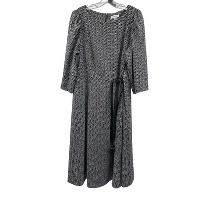 Vestido Calvin Klein Midi Línea A Cinturón Manga 3/4 Hombro Abullonado Negro/Blanco 18W Foto 1 de 4