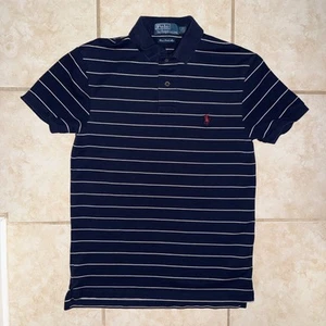 Polo Azul Marino/Blanco Rayas Pima Algodón Malla Cuello Borgoña Poni Manga Corta Delgado S - Imagen 1 de 5