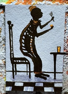 Kleine Miniaturen Gemälde " Mann im Stuhl " 2 x 3" Künstler - Don Joslyn - Bild 1 von 13