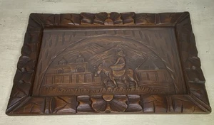 Vintage mexikanisches handgeschnitztes Holz Serviertablett Mexiko Volkslandschaft Ernte - Bild 1 von 14