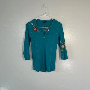 Alp n Rock Top Womens XS Thermal Henley 3/4 sleeve Floral Henley Shirt - Picture 1 of 7