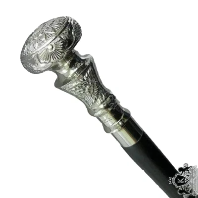 Vintage Antique Walking Cane Wooden Walking Stick Silver Brass Handle Knob Gift - Image 1 of 4