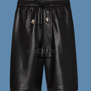 Pantalones Cortos de Cuero de Cordero Real para Hombre Pantalones Cortos de Cuero Negro Calce Ajustado Clásicos - Imagen 1 de 5