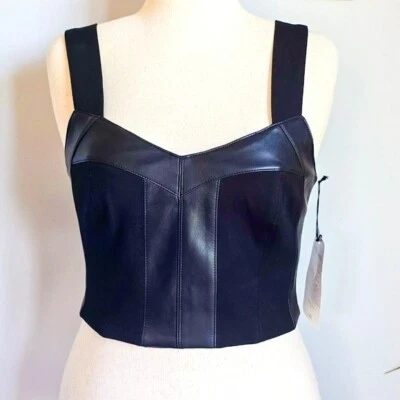 CAbi New Black Faux Leather Knit Corset Bralette Top Whimsigoth Grunge SZ Medium - Image 1 of 4