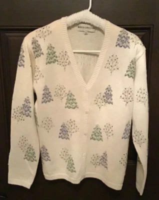 Marisa Christina Navidad/Invierno Cárdigan Suéter Talla Pequeña Árboles Bordado Cuentas Foto 1 de 4