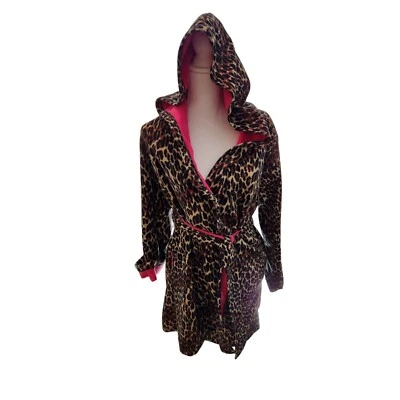 Betsey Johnson Hooded Robe Womens M Brown Black Pink Leopard Print - Image 1 of 4