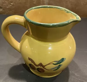 ATELIER DU SAGE HAND PAINTED SIGNED CREAMER OLIVE OIL PITCHER YELLOW - Picture 1 of 6