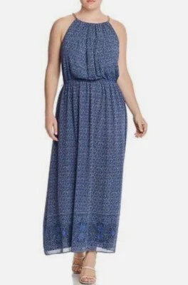 MICHAEL KORS Tile Scarf Print Chiffon Blouson Gold Chain Strap Maxi Dress 1X 16W - Image 1 of 4