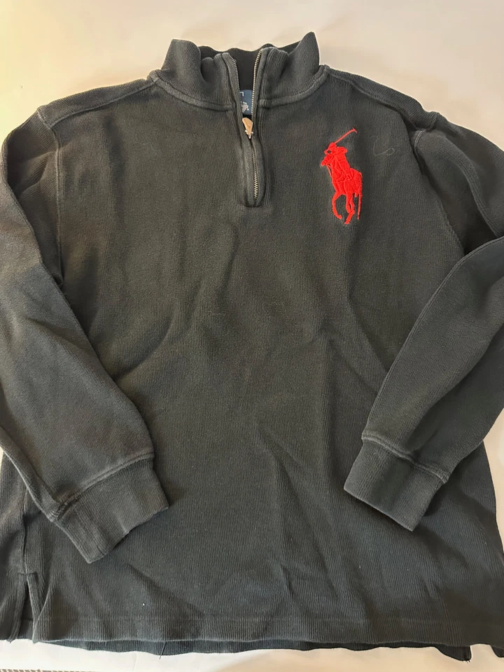 POLO RALPH LAUREN black cotton 1/2 zip pullover sweater Boy's L 14 16 - Image 1 of 2