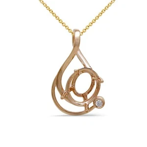 Oval 10x8mm Pendant Semi Mount In 14k Rose Gold With Diamond Accents (54949) - Picture 1 of 4