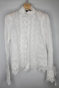 $498 Polo RALPH LAUREN Womens 2 SHIRT Embroidered LACE BLOUSE White Doily NWOT - Picture 1 of 12