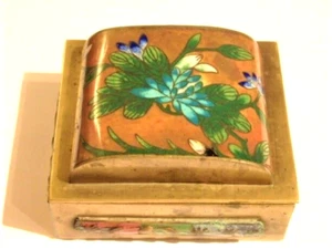 Antique Chinese Brass Red Cloisonne Floral Panel Domed Hinged Heavy Trinket Box - Picture 1 of 9
