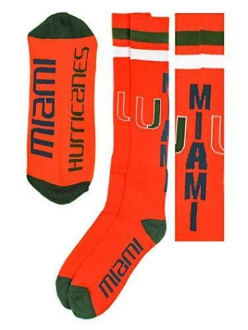 NCAA Miami Hurricanes University of Miami Tube Socks, One Size, Green/Orange Cover