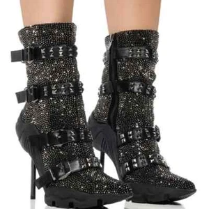 AZALEA WANG " VIXEN VOLTAGE " Size: 11 EMBELLISHED BOOTIE BLACK - Picture 1 of 7