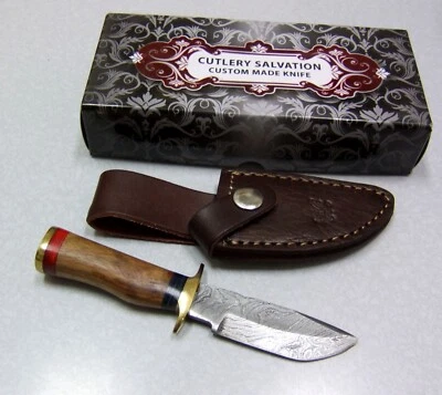 皮带鞘固定刀片实用刀,黄铜装饰胡桃木手柄,皮革 NOS — 第 1/4 张图片