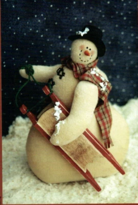 Side Slope Sledding Snowman Doll Pattern Soft Sculpture Christmas Wintertime - Image 1 of 2