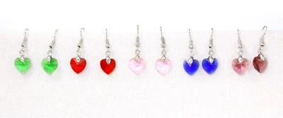 Кристалл сердце серьги комплект из 5 пары в розовый, синий, зеленый, красный, фиолетовый цвет новый - Изображение 1 из 4