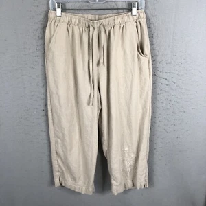 Vintage Erika Pants Womens Large Tan Linen Blend Embroidery Crop Beach Casual - Picture 1 of 20