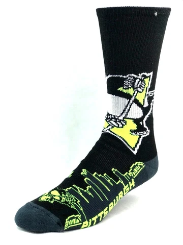 Pittsburgh Penguins Hockey Black & Neon Yellow City Lights Crew Socks Cover