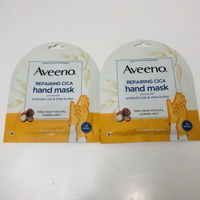 2X Aveeno Repairing Cica Hand Mask With Prebiotic Oat & Shea Butter NEW - Image 1 of 4