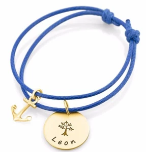 Pulsera bautizo chapada en oro, pulsera de algodón, regalo de bautizo, ancla - Imagen 1 de 3
