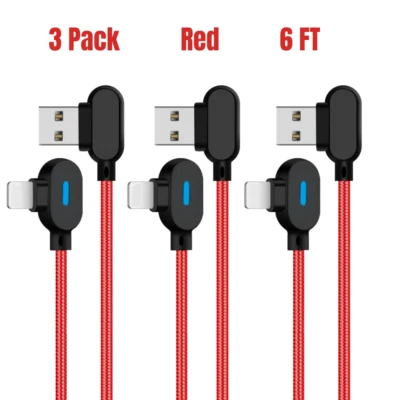 3Pack 90° 6Ft For iPhone 13 12 11 XR X 8 7 iPad Charger Cord USB Charging Cable - Image 1 of 4