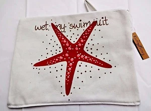 Badeanzugtasche Reißverschlusstasche wasserdichtes Futter weiß rot Seestern - Bild 1 von 10