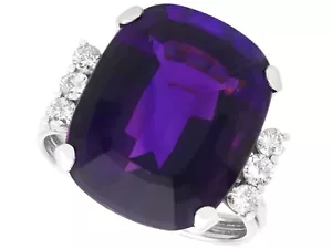 14.48ct Amethyst and 0.16ct Diamond, 18ct White Gold Ring Vintage Circa 1980 - Picture 1 of 13