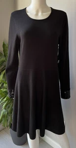NWT Jason Wu JW Long Sleeve Knit Sweater Dress Sequin Cuff Black Women’s Size XL - Picture 1 of 10