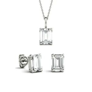 8Ct Emerald Simulated Diamond Earrings & Pendant Set Real White Sterling Silver