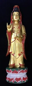 Vintage Wooden Chinese Hand Carved Gilt Buddha 38cm - Picture 1 of 9