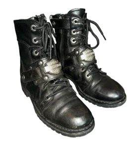 Harley-Davidson Biker Boots Women's Size: 8  Black Leather Lace Up Shoes - Picture 1 of 10