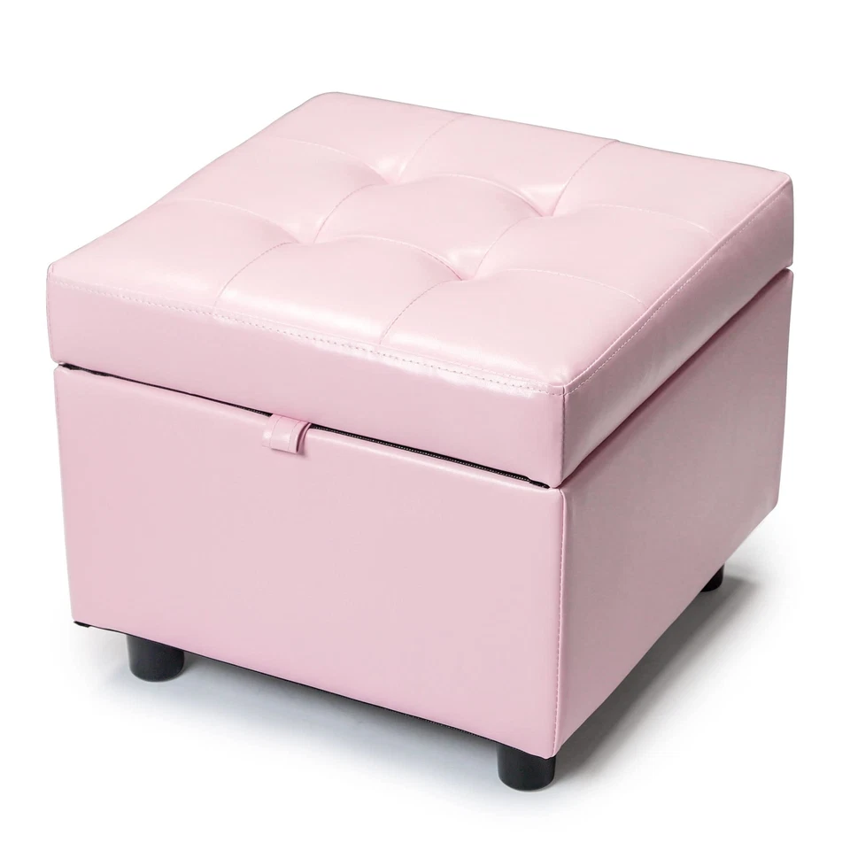 Leather Storage Ottoman Bench Foot Rest Stool Pink Cube For Bedroom Living Room - Image 1 of 4