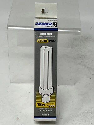 Satco 3500K 18-Watt 1200 Lumens G24D-2 Base T4 Quad 2-Pin Tube - Image 1 of 3