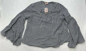 Philosophy Republic Clothing Womens Medium M Blouse Top Blue/White Striped Shirt - Picture 1 of 12