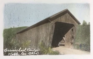 CARMICHAEL COVERED BRIDGE RPPC Photo POSTCARD Noble County Ohio - Picture 1 of 3